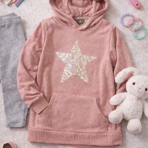 Rumi + Ryder Pink Sequin Star Hoodie Girls XS 4/5 Soft Brushed Knit